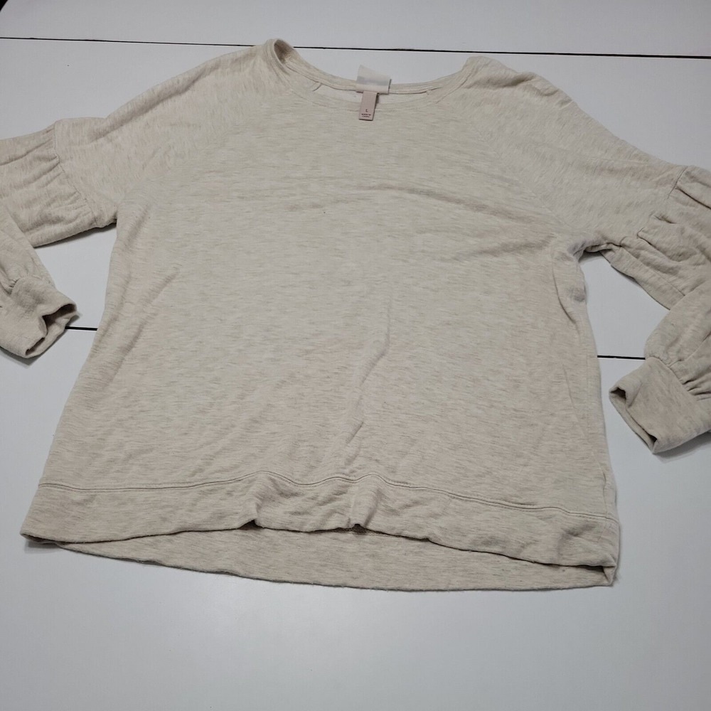 Knox Rose Shirt Women Large Long Sleeve Boho Blouse Beige Comfort Stretch Top